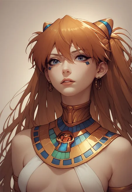 Score_9, score_8, score_7, 1girl, solo, zzEgyptian, Egyptian, 2d, Asuka Langley,