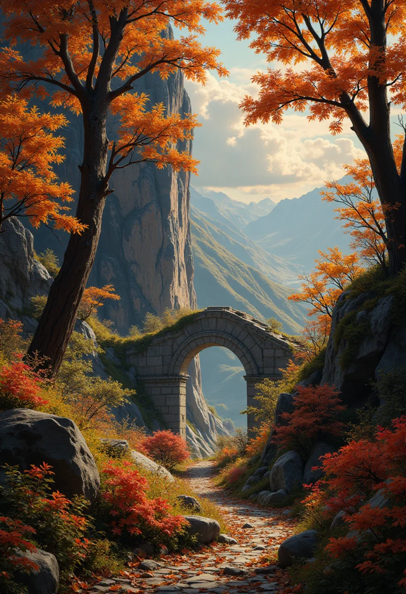 Autumn. Otherwordly. bebop_style, <lora:Cowboy_Bebop_Style:0.8> ,<lora:impossible_geometry_V1.0:0.4> <flux <lora:flux.1_lora_flyway_Epic-detail_v2:1>