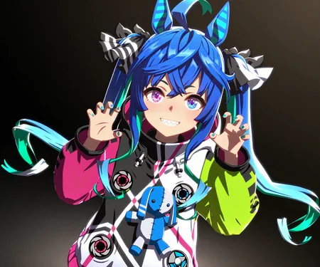 masterpiece, best quality, amazing quality, , 1girl, solo, looking at viewer, <lora:Twin Turbo in game style 3D ILL-v2:1> ummsmingame, 3d, twin turbo \(umamusume\), sharp teeth,
