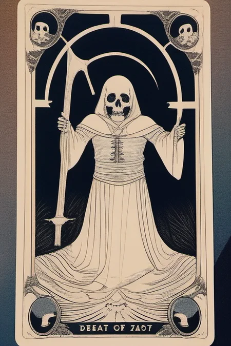 <lora:risograph-sdxl:0.8>,  tarot, vision of death, death, clean lines