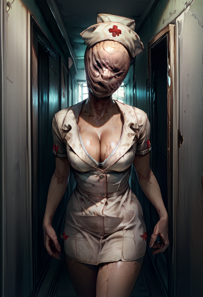 score_9,score_8_up,score_7_up,score_6_up,
nursexl,covered face,head tilt,
nurse cap,nurse,cleavage,curvy,
standing,
old building,indoors,hallway,
<lora:nurseXL:1>,