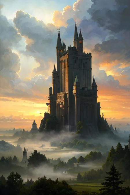 hyperrealism oil painting, ghost of the castle,
thunderstorm, and many small clouds, and slightly cloudy, fantasy forest,
an expansive ancient forest, featuring towering oaks, diverse wildlife, a variety of flora,
{dawn|dusk|night},
