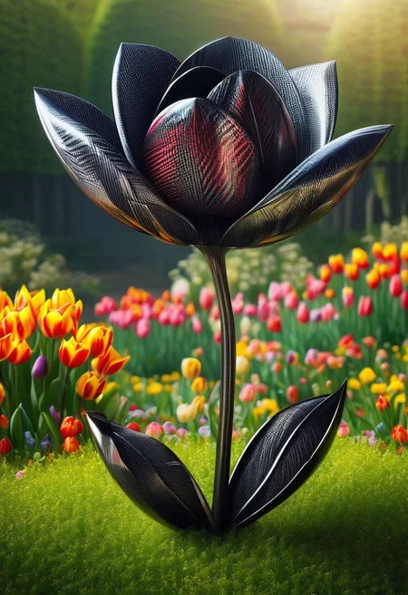score_9, score_8_up, score_8, masterpiece, high detailed, very detailed, HD, best quality, hyper detailed, ultra detailed, super realistic, close-up, macro 100mm, macro photography,
cf_style, carbon red tulips, carbon red and carbon green color theme, , , , , , , , , , , , ,carbon textured composition, , , , , soft lighting,) Let it be a magical garden filled with exotic plants and bright buds. The background can be blurred to focus on the colors.
dynamic angle, dynamic lighting,