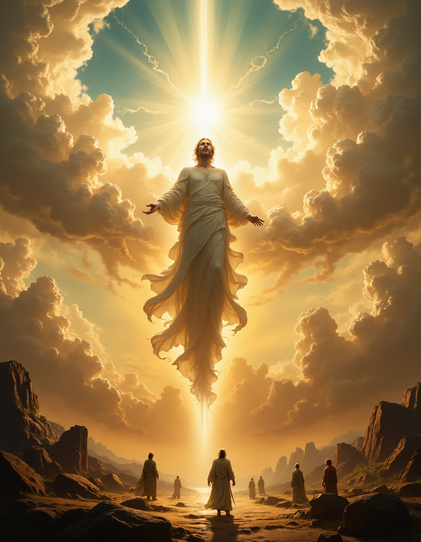 hyper realistic and highly detailed, highly dynamic cinematic panorama view, concept art of a classical baroque painting of the ethereal ascension of an angelic being into the the sky surrounded by the  god rays of  heaven, panoramic zoomed out view, highly dramatic lighting
 <lora:artilands:0.8>