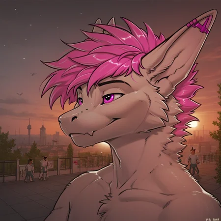 _9, score_8_up, score_7_up, score_6_up, score_5_up, score_4_up, <lora:ZaushAdam_Wan_for_PonyXL:1>, zaush, 1boy, best quality, highly detailed, intricate details, extremely detailed, smooth lines, zaush style art, solo, solo focus, 1furry, 1boy, smaller body, (Sky), ((white, pink)), four toes, anthropomorphic, tail, (anthro)), ((fluffy dragon)), (pink eyes), Perfect paws, 1boy, paws, detailed face, solo, puppy, small body