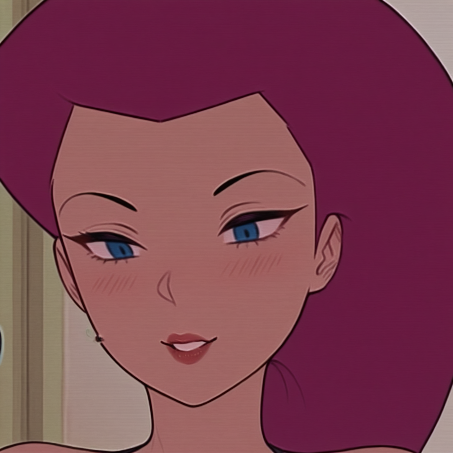 1girl, masterpiece, best quality, amazing quality,  absurdres,   <lora:Jessie__Pokemon__Mermalade_Mum__Illustrious:1> j3ss1emm, jessie (pokemon), red hair, blue eyes, long hair, large breasts, wide hips, lipstick, sexy