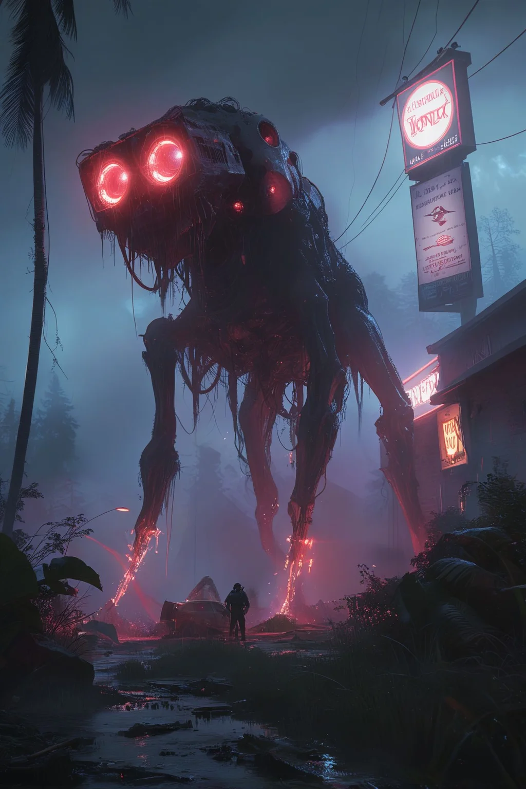 (landscape art by Lois Mailou Jones:1.0) , impressionism art, Post-Apocalyptic, (theme:0.7) , Freezing lox, Panorama, Grim, bright neon lighting, Depth of field 100mm, en plein air, <lora:aidmaOnceHuman-V0.1:1> once human, gaming artwork, highly intricate, best, epic, epic composition, illustrious quality, enchanted