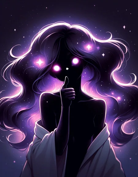 score_9,score_8_up,score_7_up,   <lora:Navi_Celestial_Skin_PonyXL:1.1> nv-celestialskin  ,   colored skin,  void cosmic body, deep black skin, silhouette, nebula, faceless female, long hair, solid circle eyes,  purple eyes, heterochromia,bags under eyes,
solo, standing ,thumbs up, from side,  looking at viewer,  head tilt, white background,