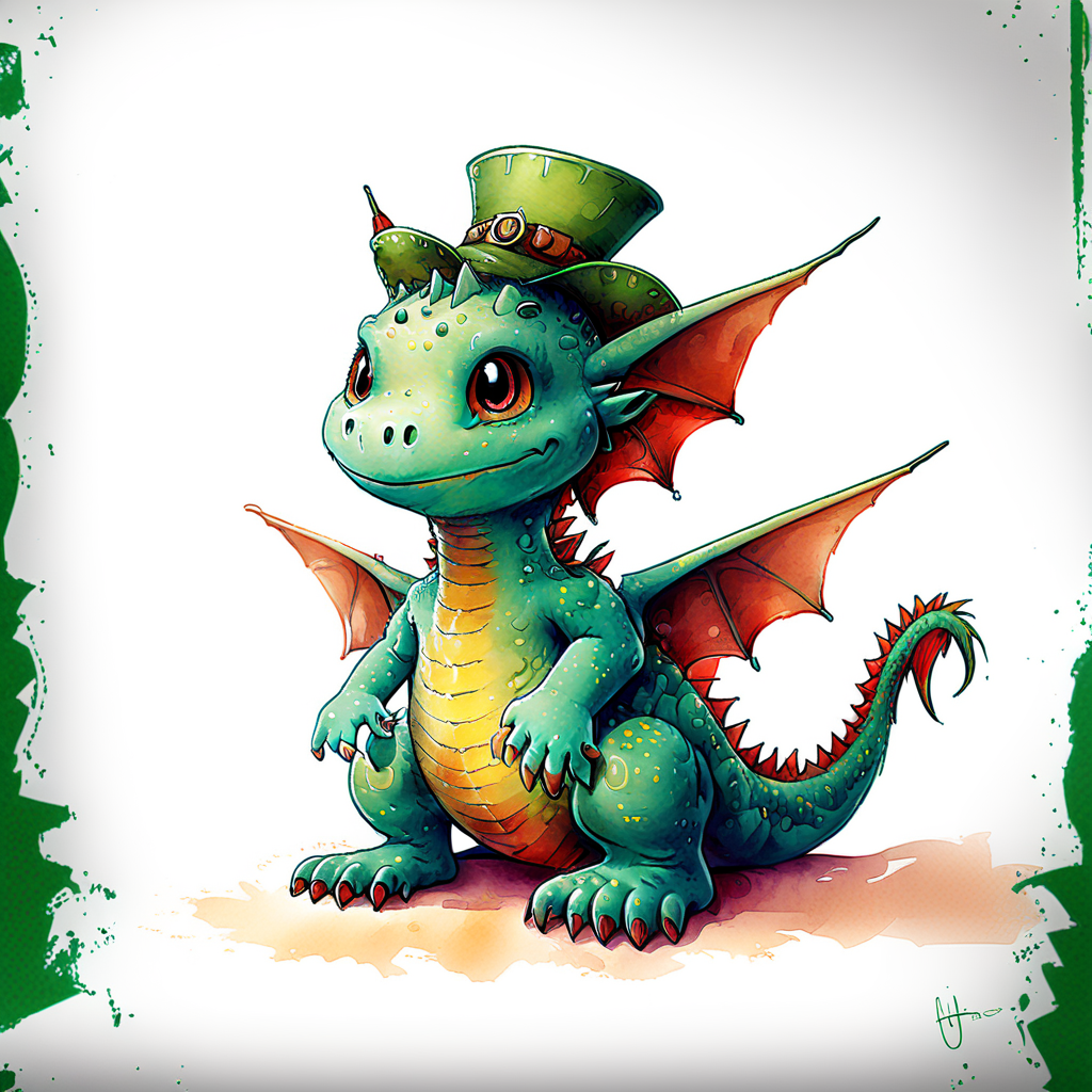 Hat, Green dragon, sitting, Sitting