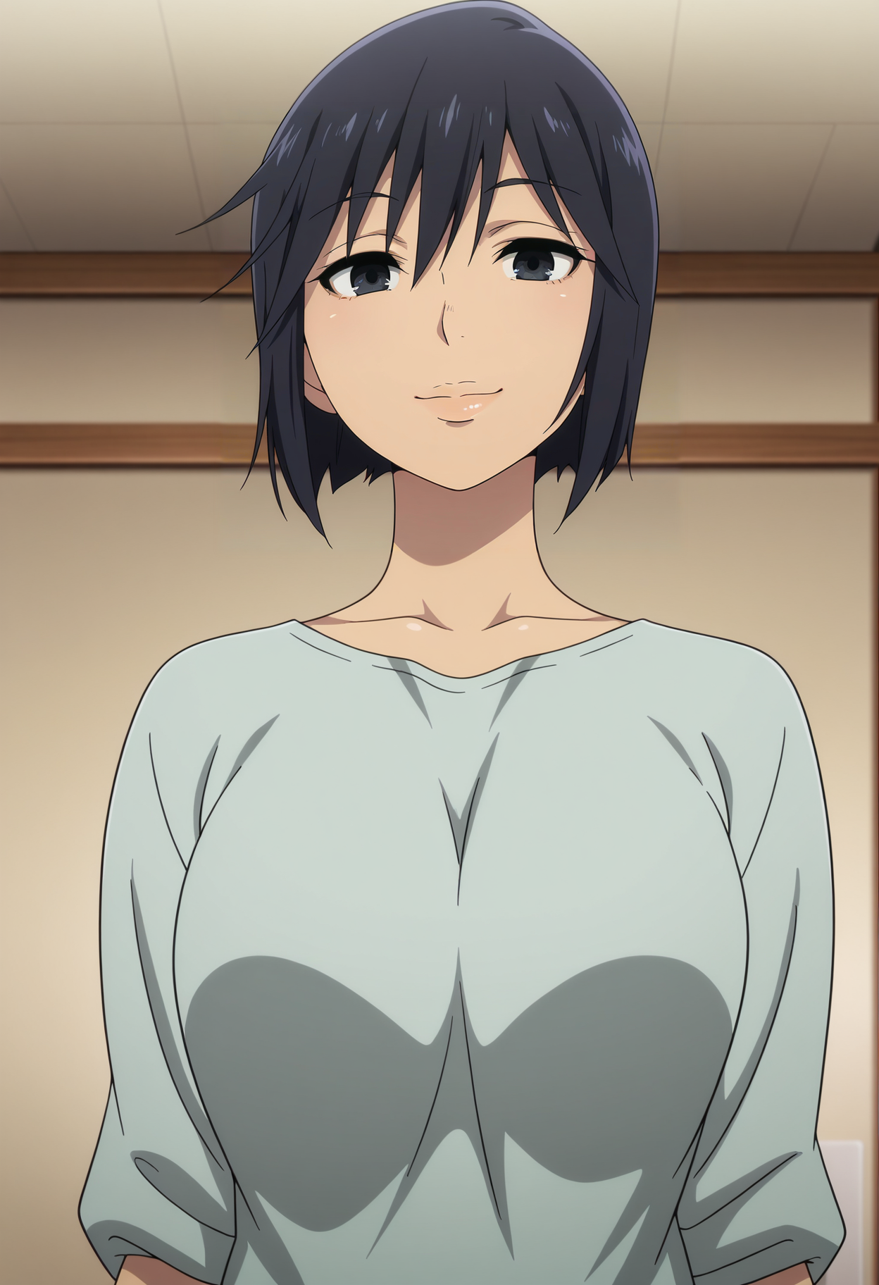 1girl,solo,Sachiko,mature female,black hair,black eyes,short hair,breasts,anime coloring,
shirt,upper body, looking at viewer, smile,indoors
,masterpiece,best quality,amazing quality,<lora:Sachiko_Fujinuma-Boku_dake_ga_Inai_Machi:0.8>