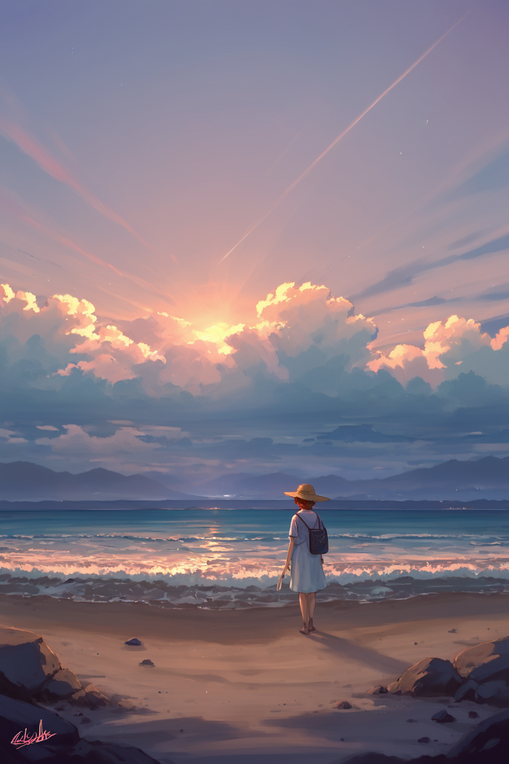 PDXL, source_anime, <lora:AlpcmasV1:1>, alpcm4s, landscape, 
beach, sea, cthulhu, night sky, galaxies, 
volumetric reflections, volumetric shadows, HDR, shot on Canon DSLR