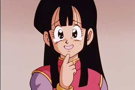 source_anime, score_9, score_8_up, score_7_up, anime screencap,8k, absurd res,
chi-chi, 1girl, solo, long hair, looking at viewer, smile, bangs, black hair, anime coloring, tears, black eyes, chinese clothes, portrait, retro artstyle, (1990s \(style\)), crying with eyes open, hair down, touching chin, purple sleeves, pink dress
 <lora:chichi_pony_v2:0.8>