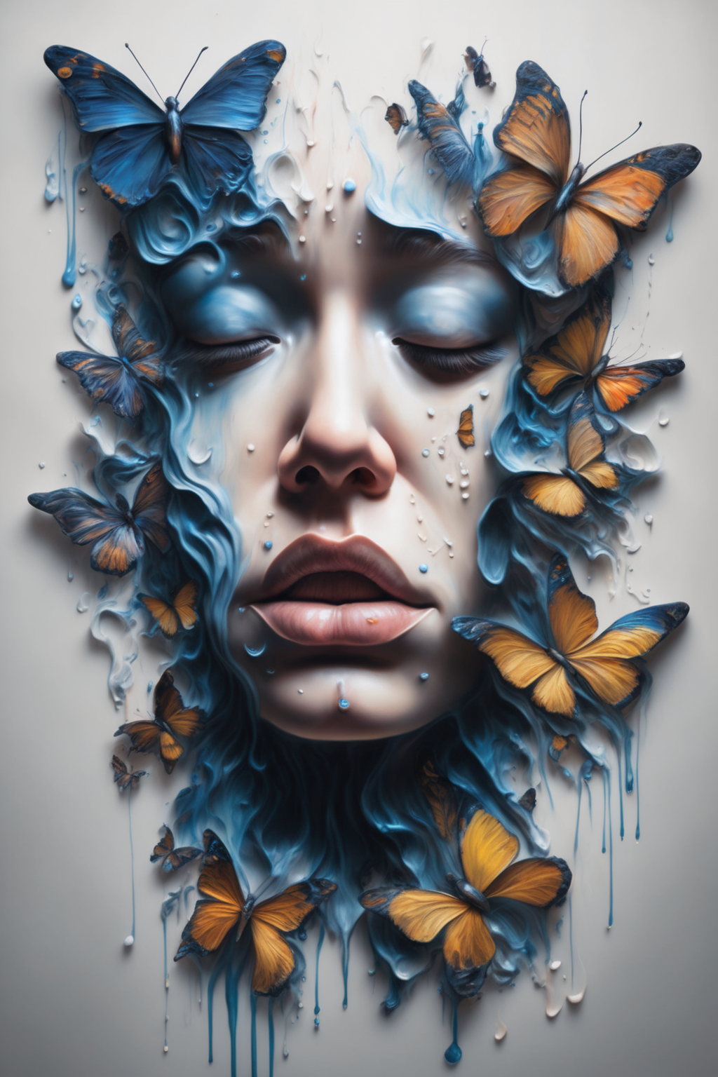 <lora:Surreal Harmony:1>Surreal Harmony - a painting of a face with tears transforming into butterflies.