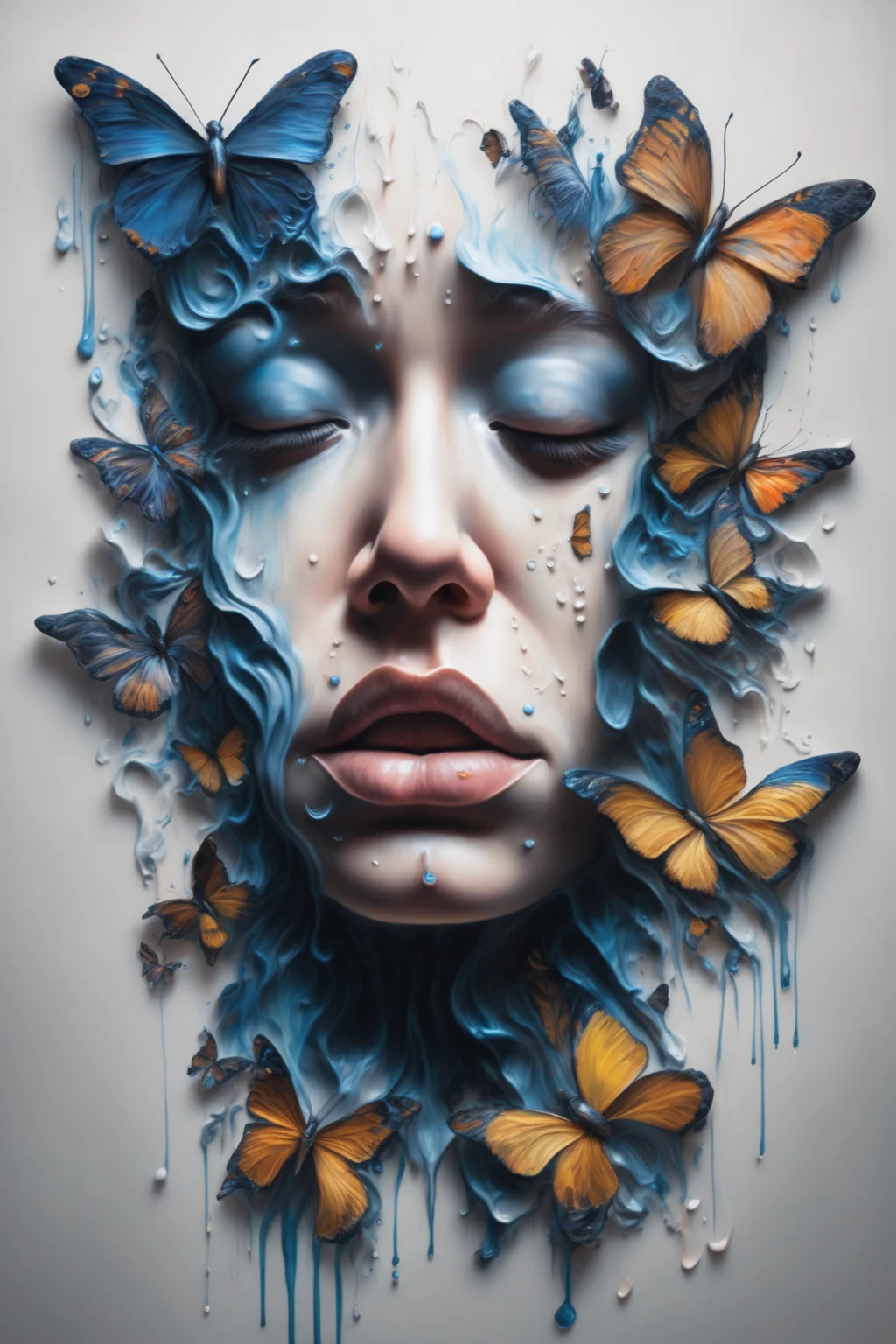 <lora:Surreal Harmony:1>Surreal Harmony - a painting of a face with tears transforming into butterflies.