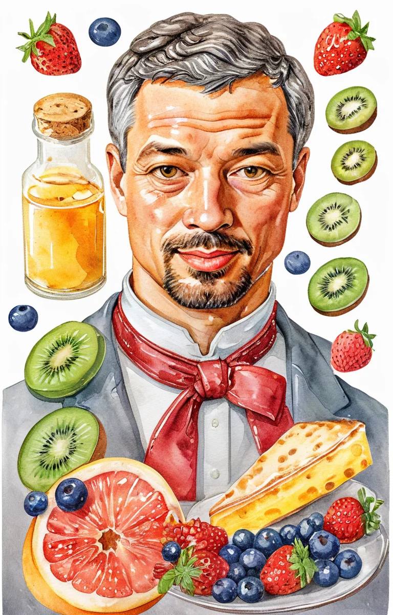 masterpiece,best quality,<lora:tbh32-sdxl:0.9>,illustration,food portrait of noble man