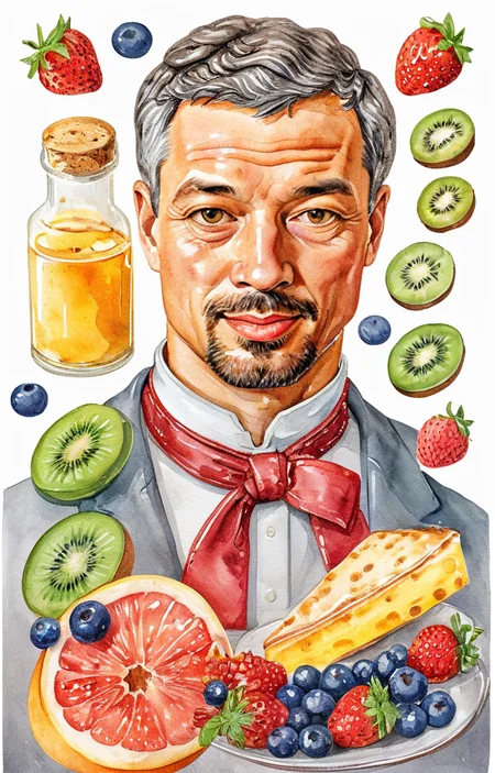 masterpiece,best quality,<lora:tbh32-sdxl:0.9>,illustration,food portrait of noble man