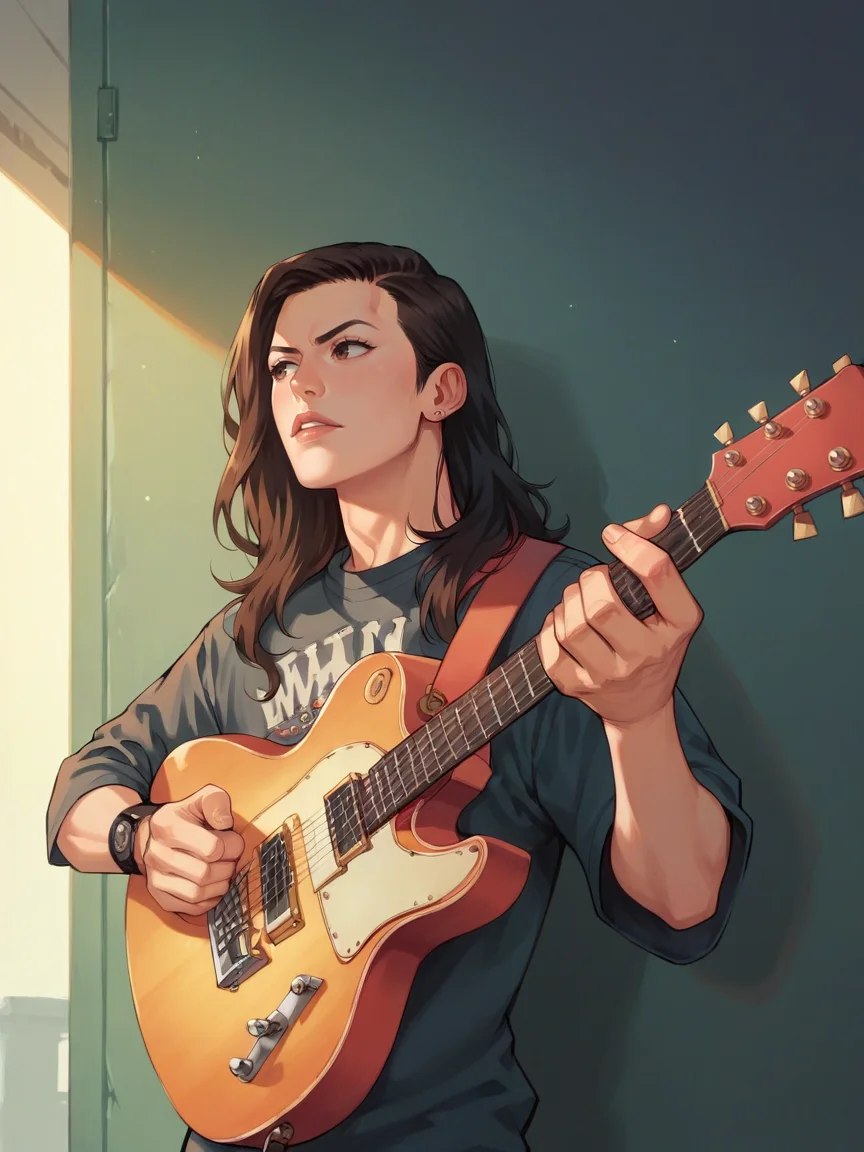 score_9, score_8_up, score_7_up, score_6_up, score_5_up, <lora:b3ckXLP:1> b3ck, 1boy, guitar, long hair