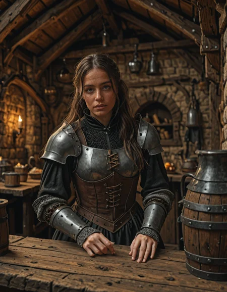 <lora:MW_Tavern01illa:1> mwt01, medieval tavern, indoors, knight focus, closeup, depth of field, medieval,