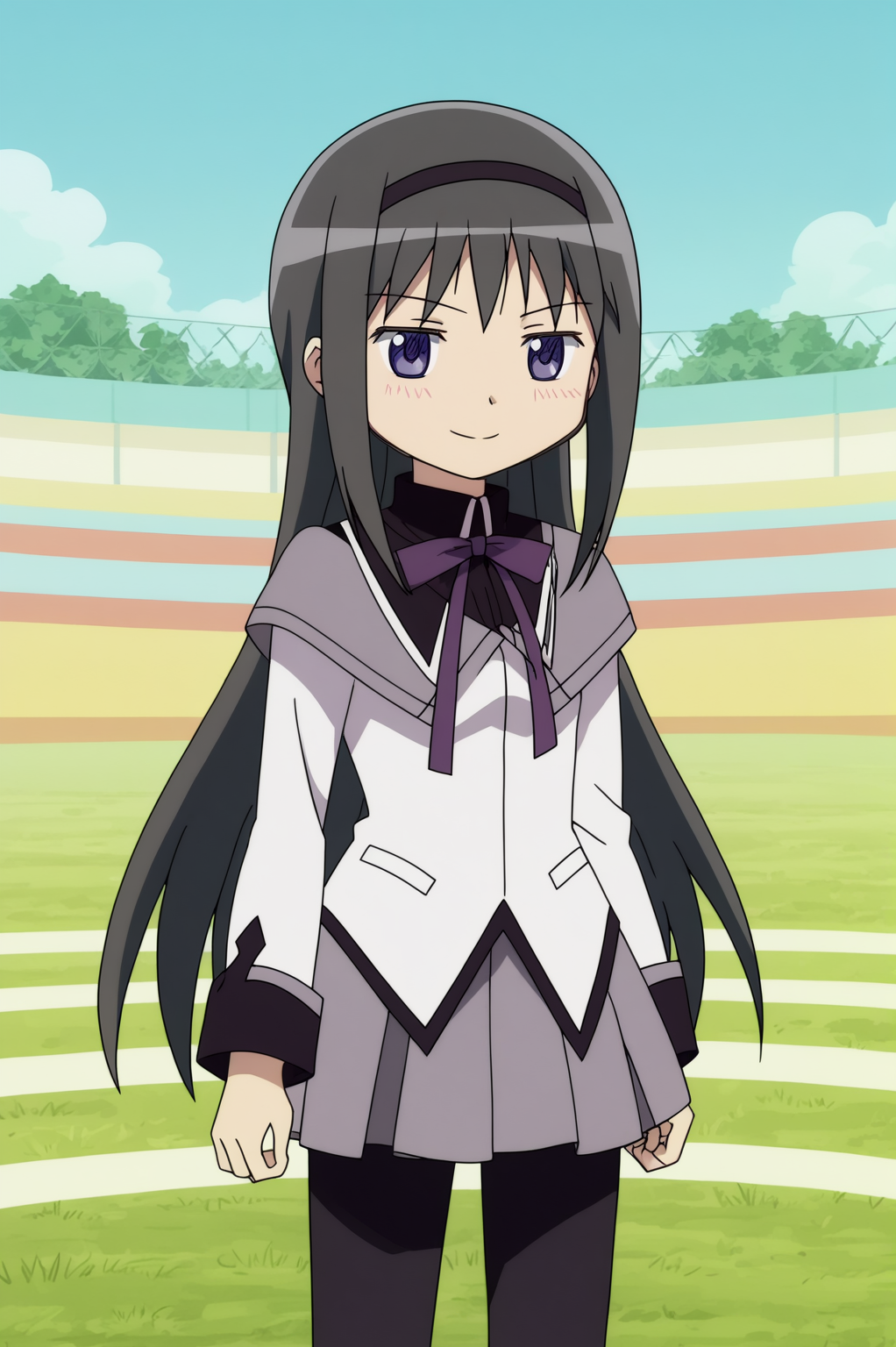rating_safe,  anime screencap, consistent background,   Homura Akemi, light smile, upper body  <lora:Madoka-Homura_Akemi-PDXL:0.8>,