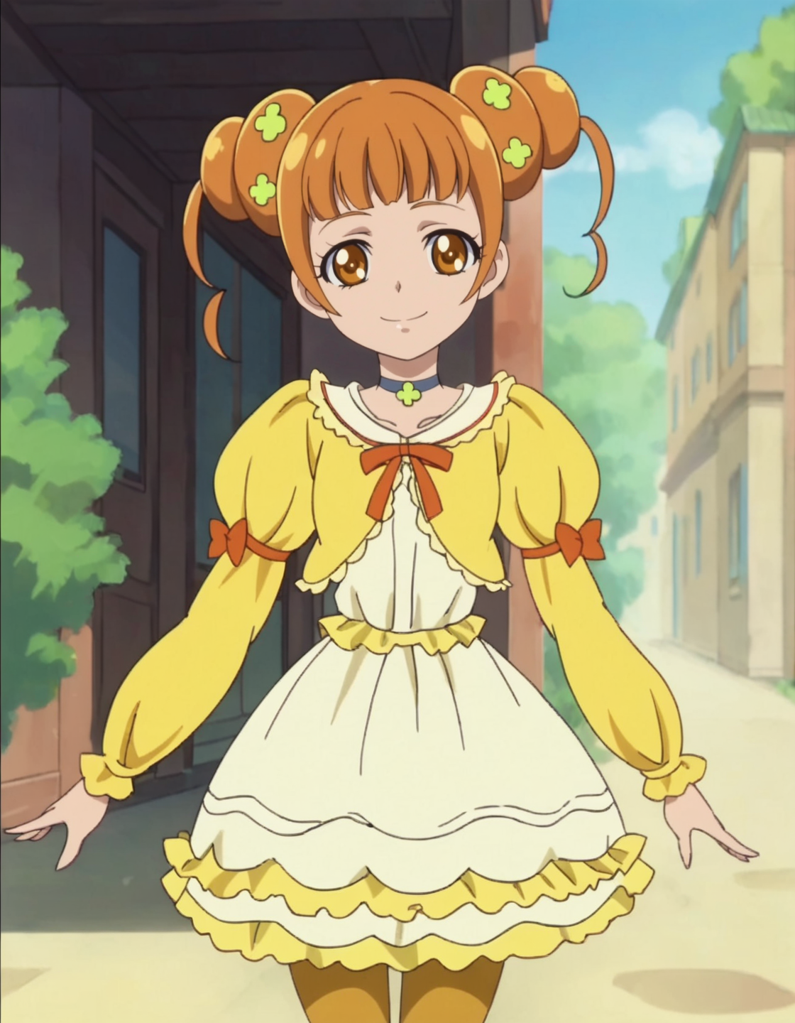 score_9, score_8_up, score_7_up, anime screencap, solo,1girl,yotsubaalice,  pantyhose, smile,choker, dress,looking at viewer,hair ornament,cowboy shot ,medium breasts<lora:yotsubaalice:0.8>