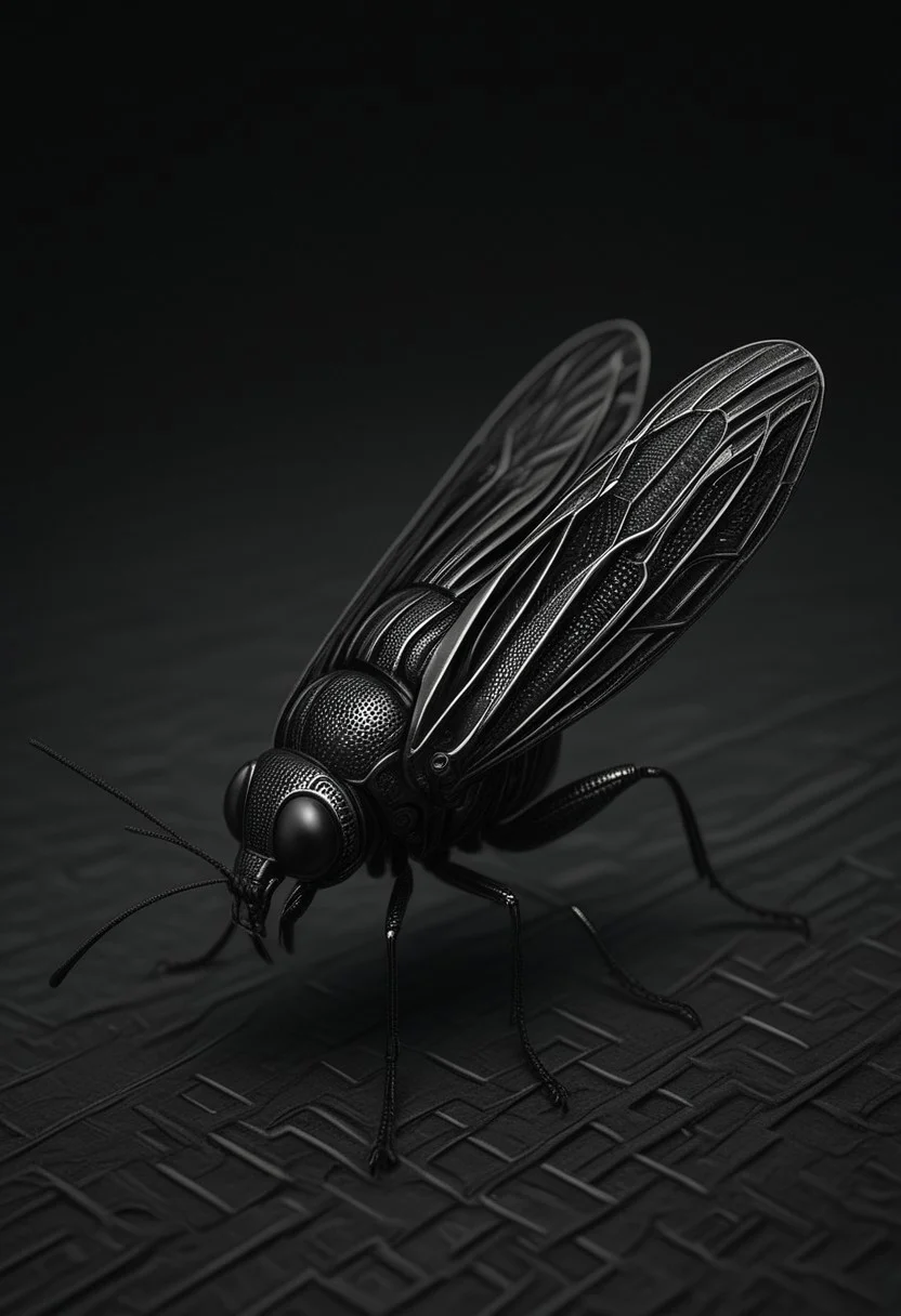 A hyperrealistic 200mm photo of a insect in cf_style, looking up, simple background, monochrom background, lines and squares background, futuristic, cyborg vibes, mobe-cybideen, masterpiece, absurdres, black and white, dramatic concept lines setting, dynamic angle, dynamic pose, dramatic light, highly detailed, high resolution textures, ultra high resolution,