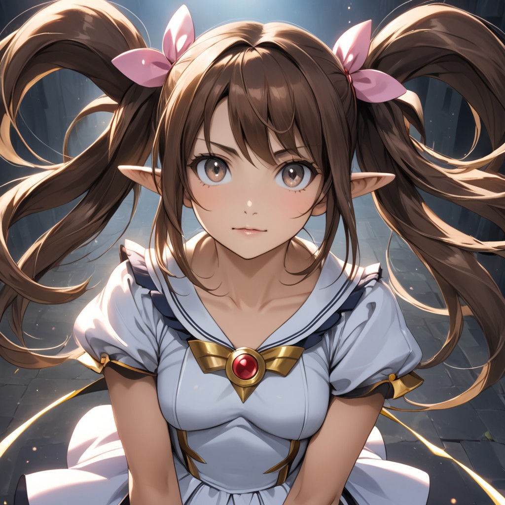 masterpiece, best_quality, solo,<lora:Kra_test:0.8>, k'ra, brown hair, grey eyes, twintails, small breasts, magical girl, score_9, score_7_up, source_anime, ntm,