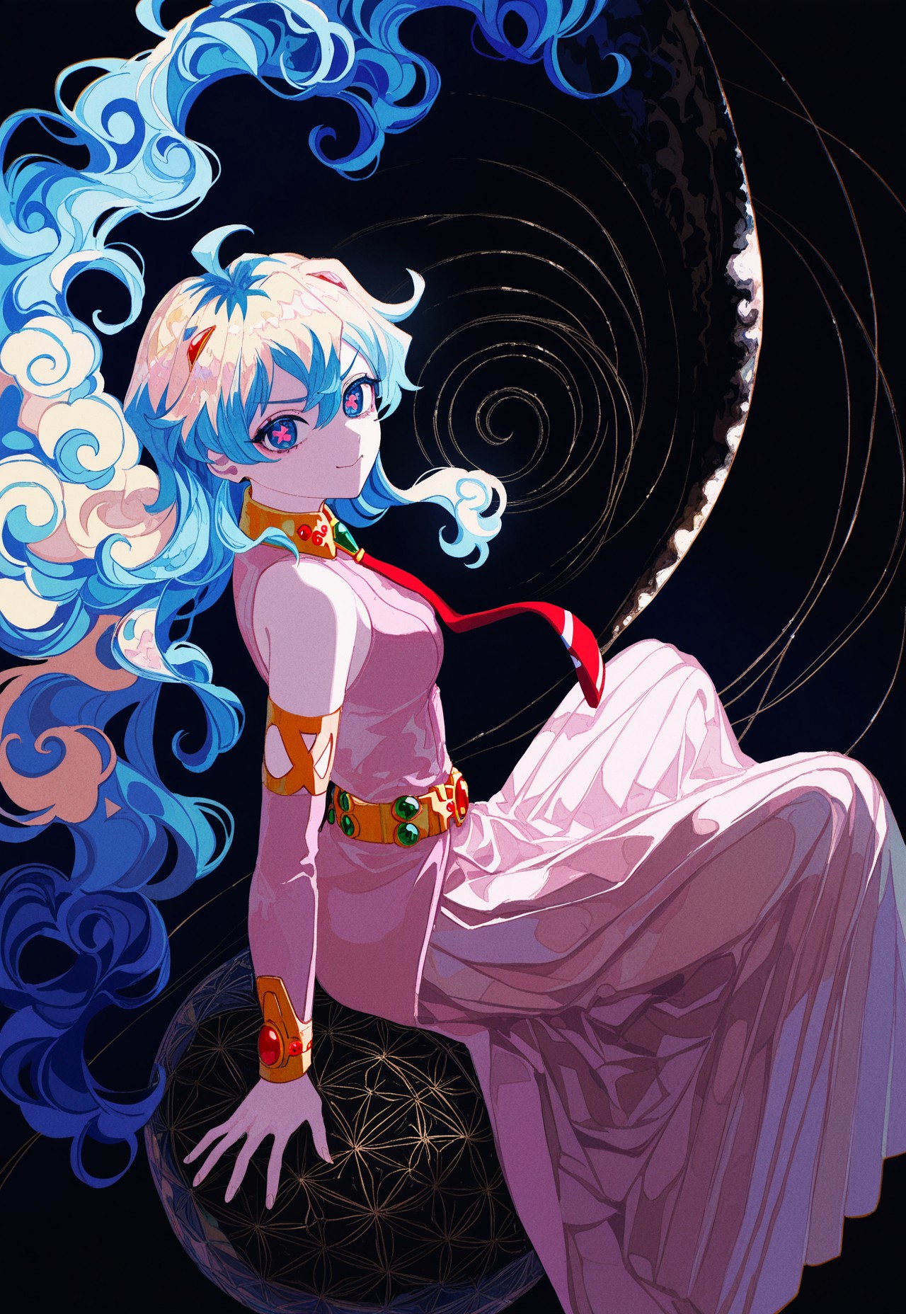 (dynamic pose, action), falling, sitting on nothing, from side, turning head, looking at viewer,
nia_teppelin, very long hair, flowing hair, very long dress, flowing dress, symbol-shaped pupils, two-tone hair, multicolored hair, v-shaped eyebrows, c:,
filled composition, detailed background,
yadu_nadu, patterned, ushiyama_ame, (dark, realistic),
masterpiece, absurdres, newest,