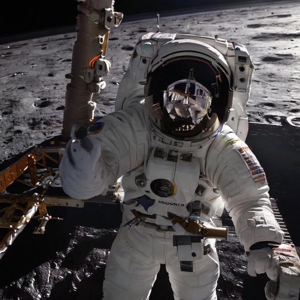 moon, realistic, neon,spacesuit, space, spacecraft, planet, space helmet, simple background, realistic, black background, no humans, solo  <lora:space:0.8>