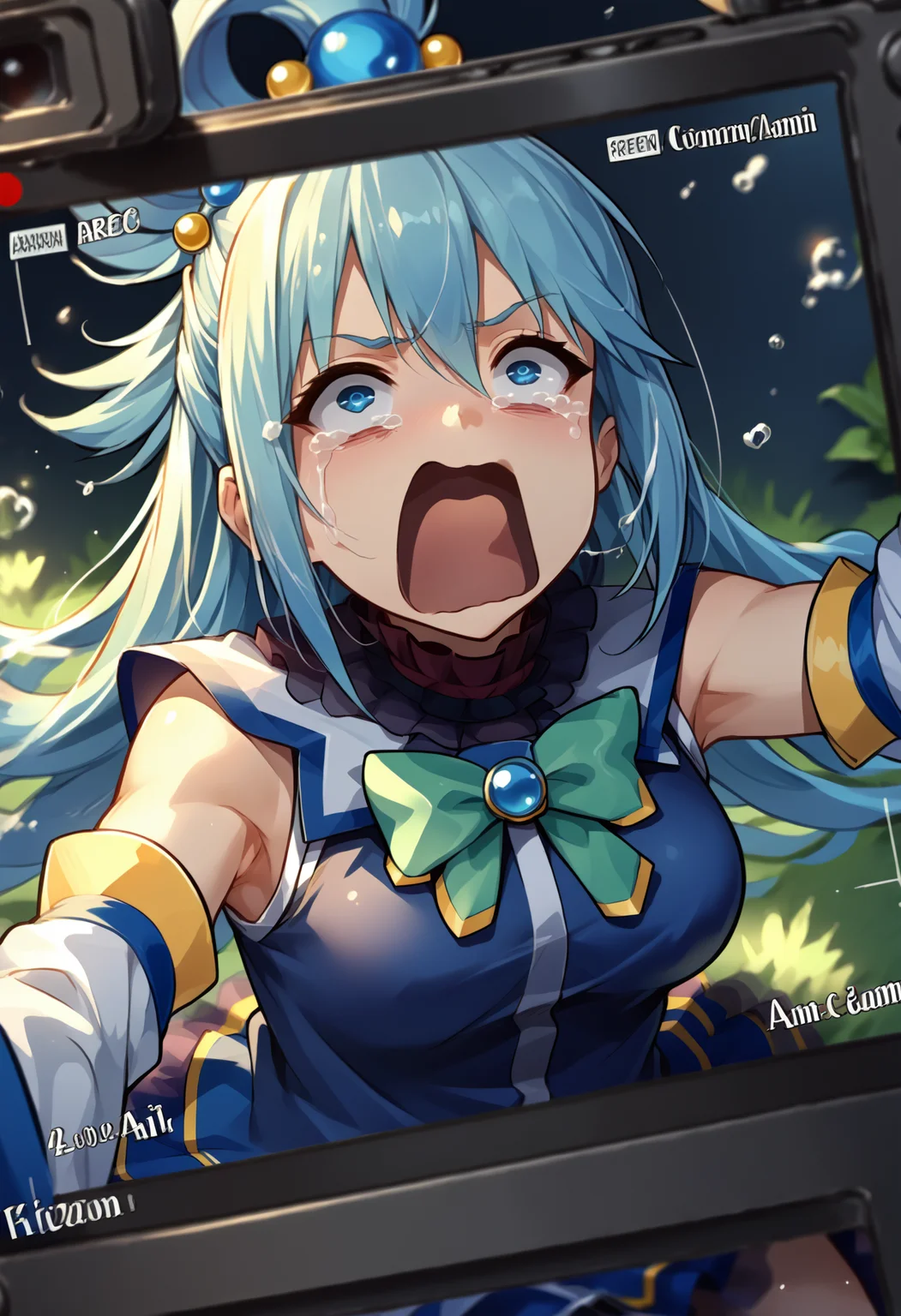 score_9, score_8_up, score_7_up, source_anime, 1girl, IncrsViewFinder, viewfinder, <lora:ViewfinderCamera_XLPD:1.15>, <lora:concept_aquascreaming_ponyXL:1>, aquascreaming, screaming, open mouth, crying with eyes open, aqua \(konosuba\),