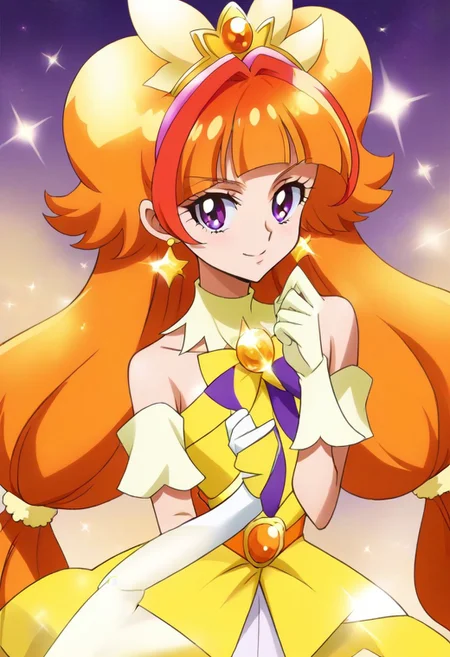 8k hd, (uncesored:1.2), 1girl, curetwinkle, long hair, orange hair, purple eyes, <lora:PrettyCureGoPrincess_CureTwinkle_bbccaaa:1>