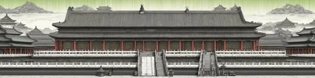 Create a highly detailed,technical drawing of The Palace Museum of China,emphasizing precision and complexity in its design,The view should be panoramic,with focus on structural details and textural elements,masterpiece,high quality,bigc,digital engraving,crazy detail,8k,(((cash green))),Diagonal lines are highlighted throughout the picture,<lora:gugong_V0-000002:0.5>,wide_shot,landscape,