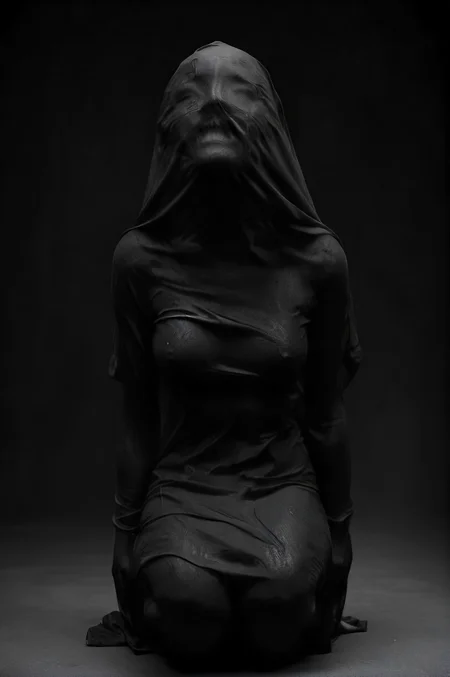 emotionless in black   <lora:- SDXL - covered_in_stuff_V1.0:1>