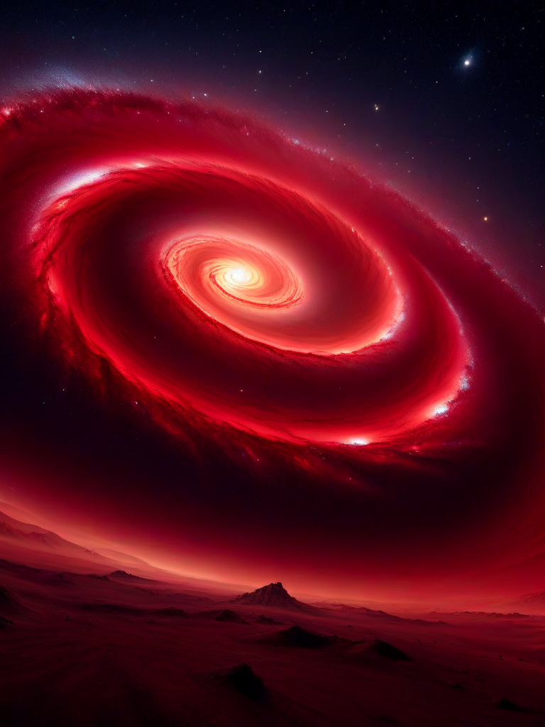 galaxy, (masterpiece), (extremely intricate:1.3), (realistic),a scene of a desert at night, in the sky a red spiral galaxy, realistic, 4k, masterpiece