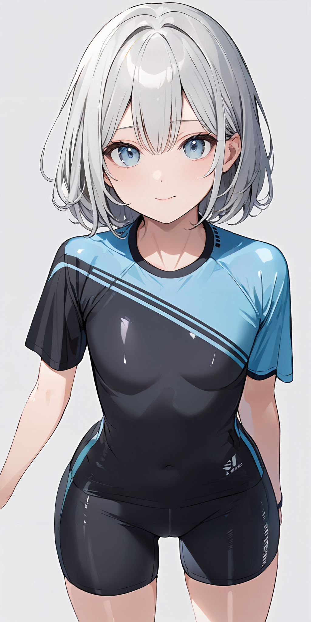 masterpiece,ultra-detailed,best quality,8K,illustration,cute face,clean skin ,shiny hair,girl,ultra-detailed-eyes,simple background, <lora:add-detail-xl:1> <lora:bike shorts_XL_V1.0:0.6> bike shorts,shirt