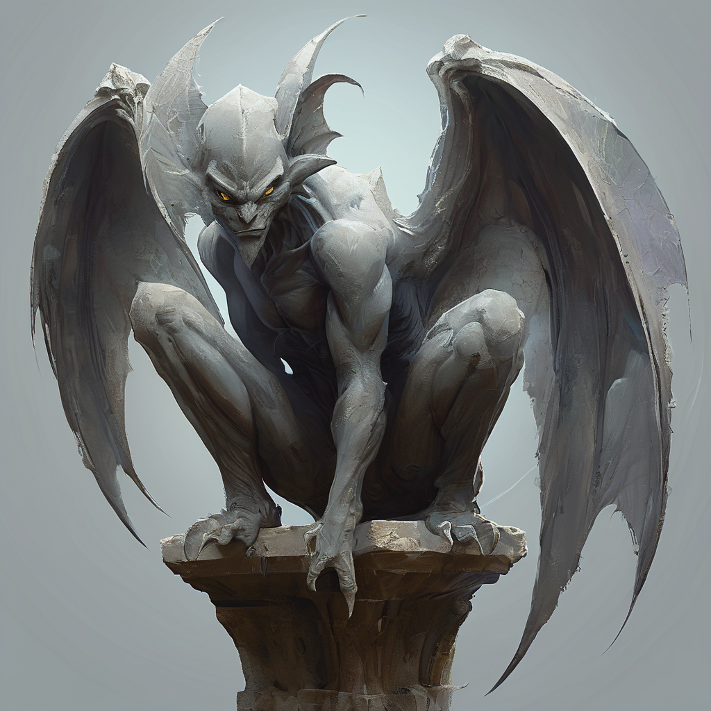 <lora:artfullygargoyle_sdxl_v1:1>,Logo,Gargoyles are magical creatures that were originally created by a very powerful cleric from stone statues. The first gargoyles were terrible winged stone monsters,designed to protect holy places from evil spirits. Still,during a huge magical battle,their inner being was altered and they became fully conscious creatures that have a very high affinity for magic. After centuries of magical modifications and enhancements,gargoyles are nowadays a very much changed race that is not warlike at all but rely entirely upon magic,