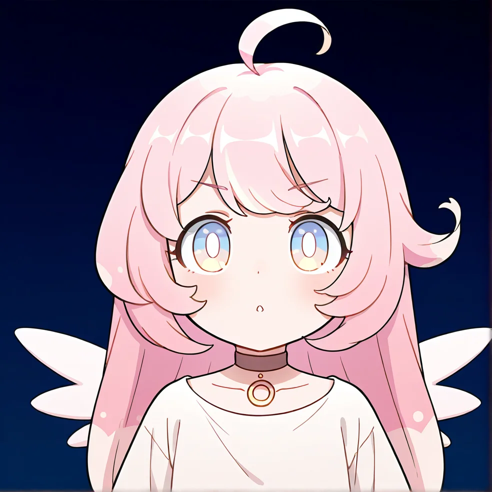 masterpiece, best quality, very aesthetic, absurdres, detailed, break, raphy_(princess_connect), 1girl,long hair,pink hair,ahoge,multicolored hair,bangs,blue eyes,wings,white dress,choker
