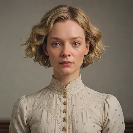 midweight Northern Mia Wasikowska, Hideous, T-posing, her hair is Platinum ,8k, masterpiece, best quality, hyperrealistic, superrealistic, photorealistic, ultra sharp, 16 bit colors, highres,