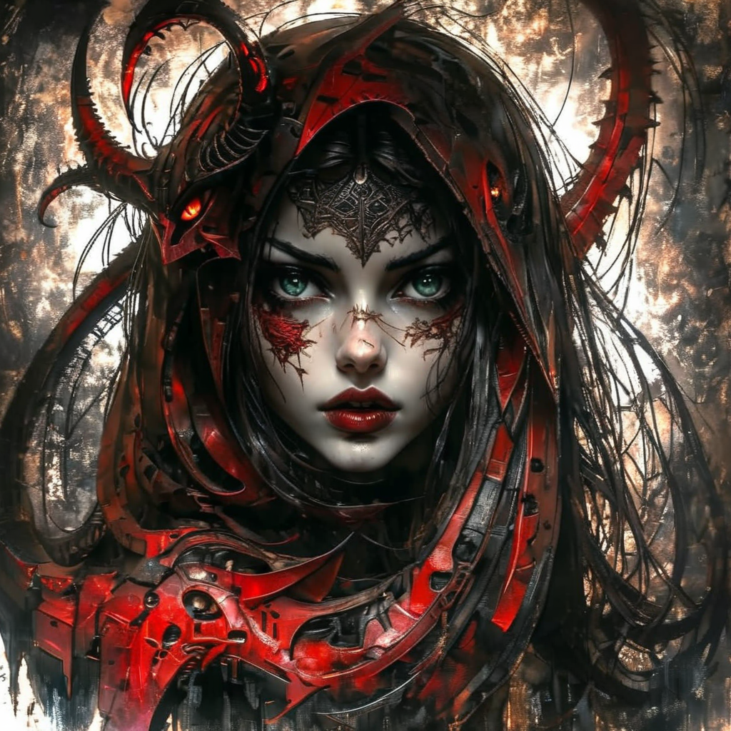 shamanqua scarlet beautiful girl, ruler of darkness,  very detailed, expressive, cinematic<lora:shamanqua:1>