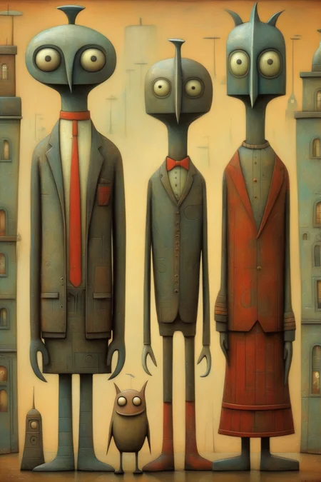 <lora:Shaun Tan Style:1>Shaun Tan Style - old, art deco figures in the style of shaun tan