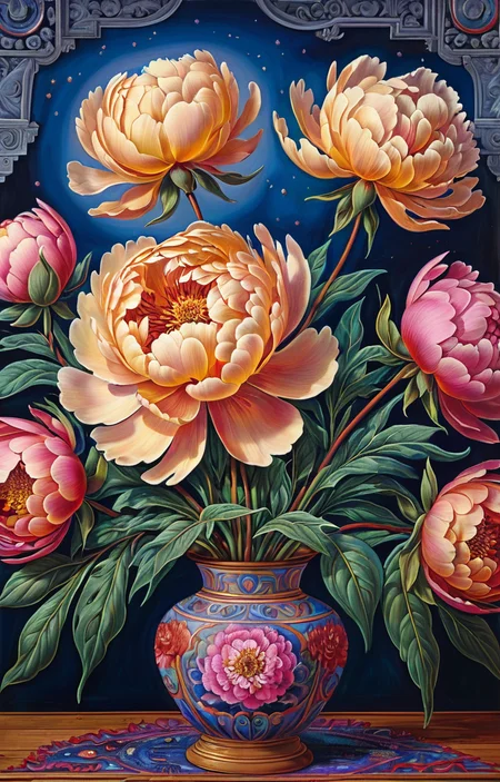 masterpiece,best quality,<lora:tbh375-sdxl:0.6>,illustration,style of Alex Grey decaying peonies