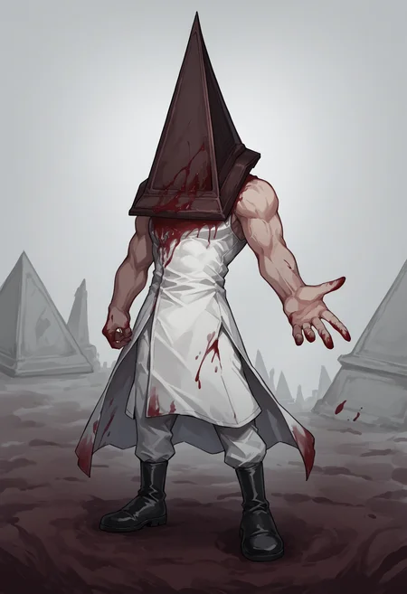 score_9, score_8_up, source_anime, PyramidHead, helmet, white coat, sleeveless, blood on clothes, white pants, boots, reaching towards viewer, <lora:ChamPyramidHeadPonyXL:1> <lora:Beckoning_XLPD:1.0>