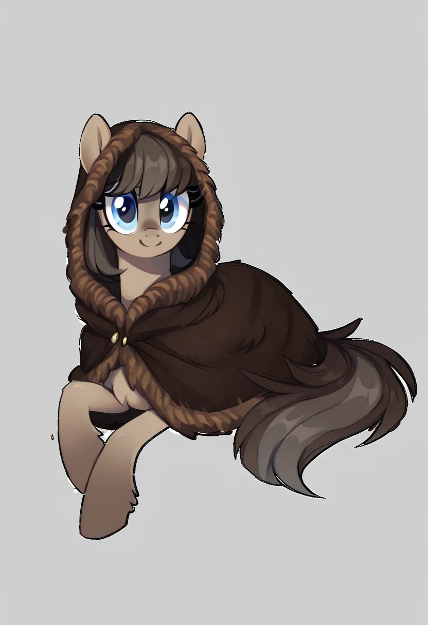 score_9, score_8_up, score_7_up, score_6_up, score_5_up, score_4_up, rating_safe, oc:bundle up, earth pony, female, pony, solo, cloak, clothes, oc, prone, simple background, transparent background, lying down, oc only, smiling, yakutian horse, snow mare, detailed, beautiful, <lora:Snow_Ponies-000008:1>