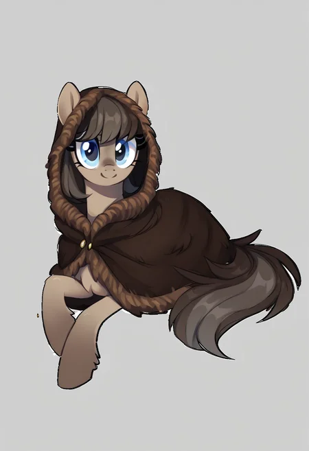 score_9, score_8_up, score_7_up, score_6_up, score_5_up, score_4_up, rating_safe, oc:bundle up, earth pony, female, pony, solo, cloak, clothes, oc, prone, simple background, transparent background, lying down, oc only, smiling, yakutian horse, snow mare, detailed, beautiful, <lora:Snow_Ponies-000008:1>