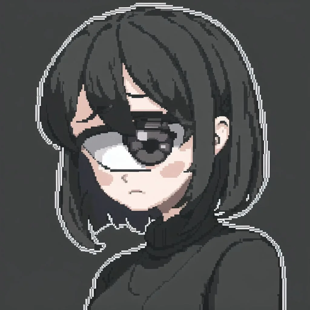 <lora:hcnone:1>, hcnone, pixel art,
<lora:cyclops_retro_ham_avas_jun_rifl-08-02--rifl-09-01:1>, cyclop, masterpiece, best quality, 1girl, solo, black eyes, black hair, black sweater, bob cut, closed mouth, medium hair, simple background