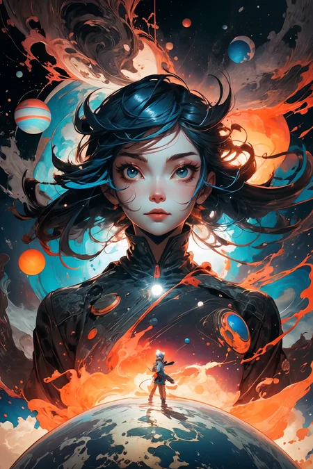 a cat girl astronaut exploring the cosmos, floating among planets and stars, high quality detail, ((intricate detail)), complex illustration, high contrast, intricate background detail
masterpiece, best quality, ((anime screencap)), studio ghibli style,
<lora:more_details:0.4>
 <lora:Cosmic anime-oil fusion v2:0.4> 
<lora:AnimeVibesV3:0.25> animevibes, 
<lora:3DMM_V11:0.5> 3DMM 
<lora:midjourney_20230624181825:0.4> midjourney ,
 <lora:LAS:0.25> colorful, 
<lora:msw_locon-t2:0.45>
 <lora:wuxia2:0.5> gu, shiny, shiny hair, shiny skin, shiny clothes
