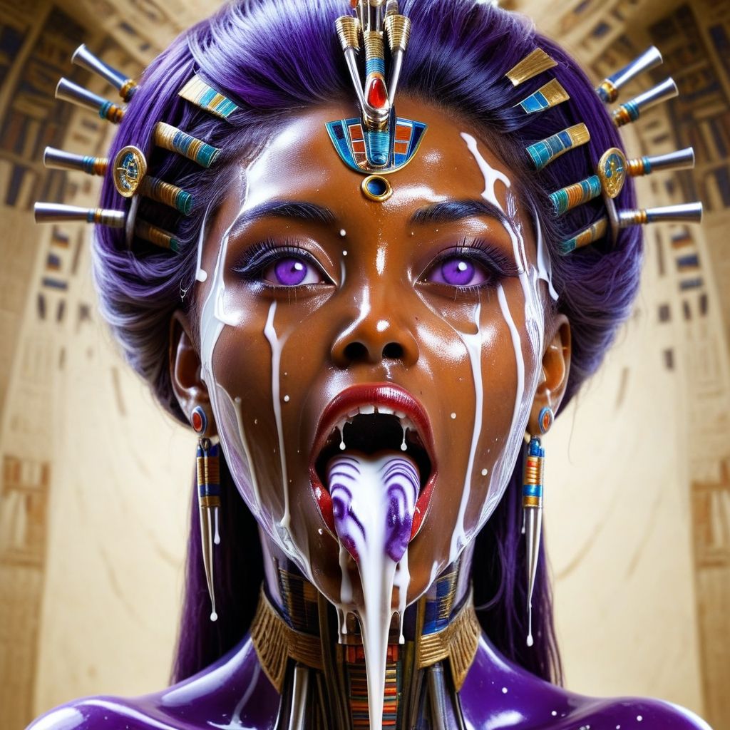 <lora:Kali_Yuga_Kali:1> kali, 
makeup, mechanical parts, long hair, facial, red eyes, purple themed, portrait, cum, science fiction, white background, open mouth, african woman, psychedelic background, forked tongue, egyptian themed, cumsplash,  realistic