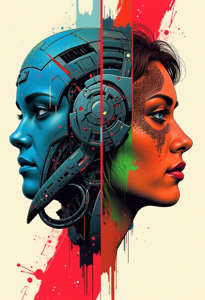 A triptych graphic illustration split into three equal geometric-shaped panels. Geometric asymmetrical division of a three-part artwork that fluidly showcases three unique fictitious characters: a mech pilot, a rogue, and a dragon monster. The mech pilot panel features a proud pilot in a sleek, blue exosuit with glowing blue theme. The rogue panel features a lithe figure clad in shadowy leather armor, with sharp features and piercing green theme. The dragon monster panel features an evil monster with scales and a deep red theme. An overall grunge, neo-seventies story arc with muted colors represents each character's lore and identity.
<lora:Glitchcore_Flux:0.4> gl1tchc0re <lora:Darkcore:0.4> darkcore <lora:Poisoncore Flux:0.4> poisoncore