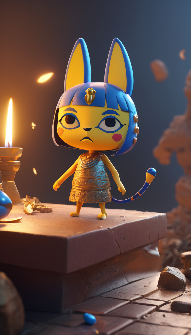 Cinematic scene, hero view, Ankha, Animal Crossing <lora:ankha_v0.0.1:1>, action pose, nature, detailed background, masterpiece, best quality, high quality, absurdres, (Extremely Detailed Oil Painting:1.2), glow effects, godrays, Hand drawn, render, 8k, octane render, cinema 4d, blender, dark, atmospheric 4k ultra detailed, cinematic sensual, Sharp focus, humorous illustration, big depth of field, Masterpiece, colors, 3d octane render, 4k, concept art, trending on artstation, hyperrealistic, Vivid colors, extremely detailed CG unity 8k wallpaper, trending on ArtStation, trending on CGSociety, Intricate, High Detail, dramatic, absurdes