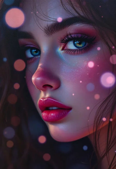 digital oil pastel on canvas, lifelike anime, ultra realistic, by Jeremiah Ketner and Audrey Kawasaki and Alena Aenami, incredibly cute girl's face, chiaroscuro, bokeh,