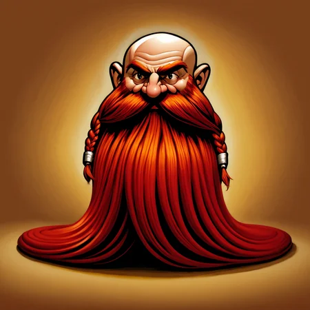 illustrated cartoon, painting, ultra detailed, masterpiece, Harry_Dwarf, dwarf-like, flowing long red beard, braided moustache,bald, silver bangles, <lora:Harry_Dwarf_SD1.5:1>